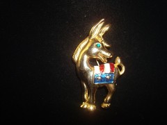 VINTAGE PATRIOTIC LOT (4) DEMOCRATIC DONKEY, REPUBLICAN ELEPHANT,US FLAGS Signed
