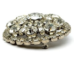 Vintage Large Clear Rhinestone Brooch Pin Domed Round Clear Crystal Silver Tone