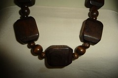 LARGE DARK BROWN SQUARE WOOD BEADS STRUNG ON CORD BOHO NECKLACE #195B