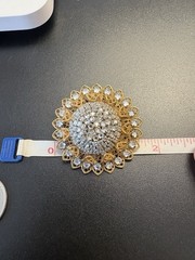 1950s MIRIAM HASKELL Rhinestone Gold tone Domed Flower Filigree Brooch