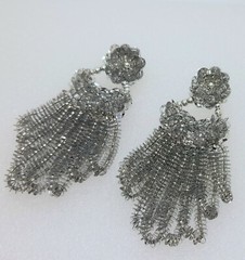 E304 Vintage long Handmade silver seed beaded sequins clip Drop fashion earrings