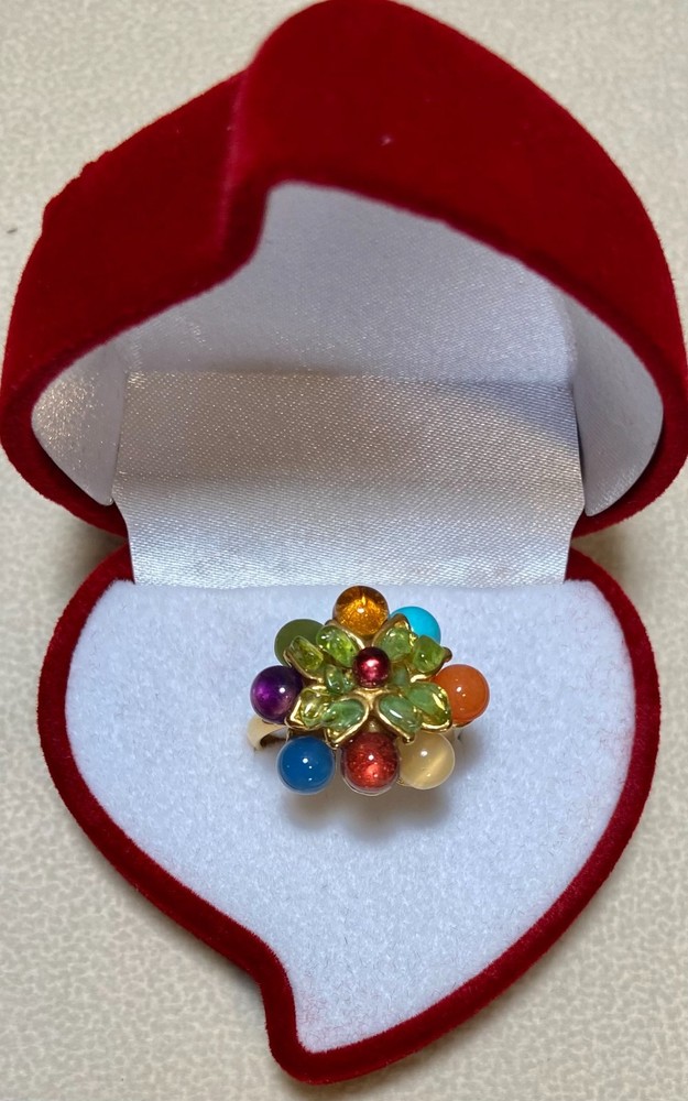 AUTHENTIC SWOBODA RING ~ADJUSTABLE~PERIDOT, MOONSTONE, AMETHYST, JADE, TURQUOISE