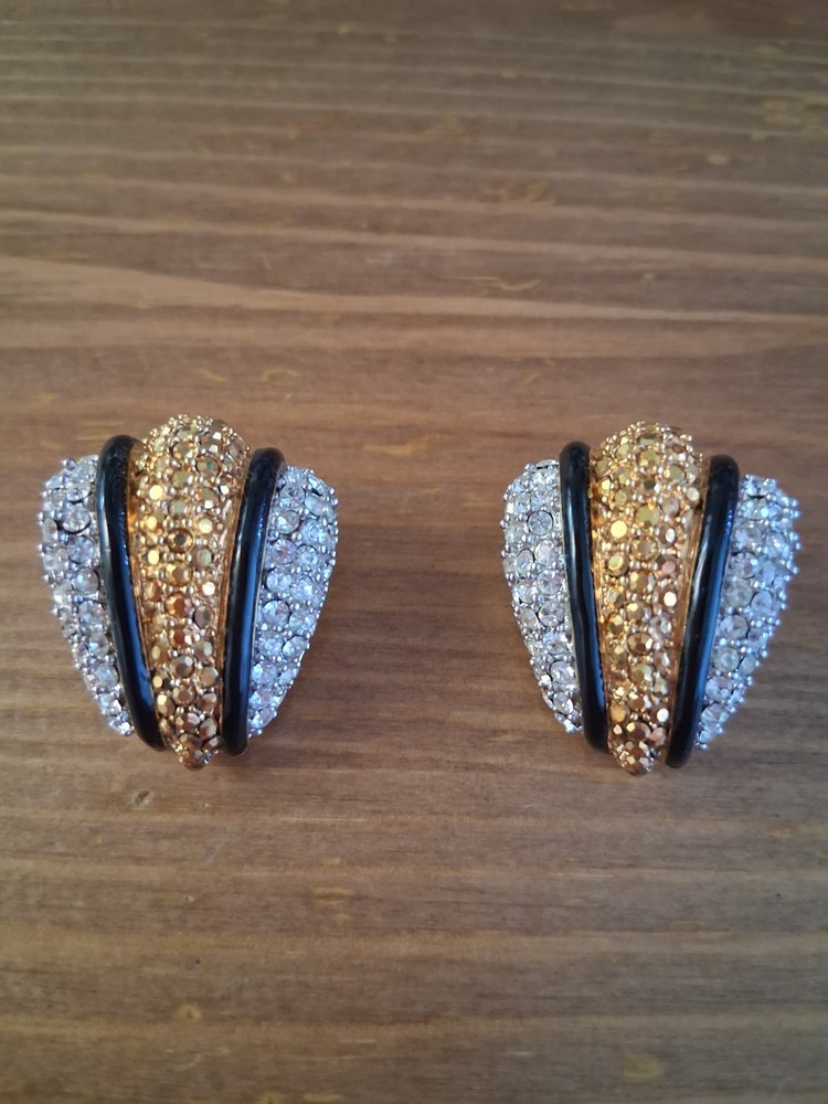 St. John Glamorous Vintage Goldtone & Rhinestone Clip Earrings