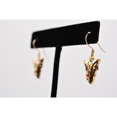 Vintage Black Bat Earrings Halloween Red Rhinestone Crystal 1990s BinAZ