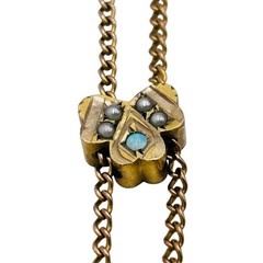 Antique Victorian HDM Co Gold Filled Opal Slide Lariat Ladies Pocket Watch Chain