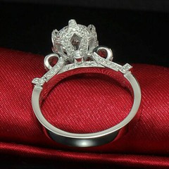 Art Dec Round Lab Created Diamond Wedding 14K White Gold Finish Flower Gift Ring