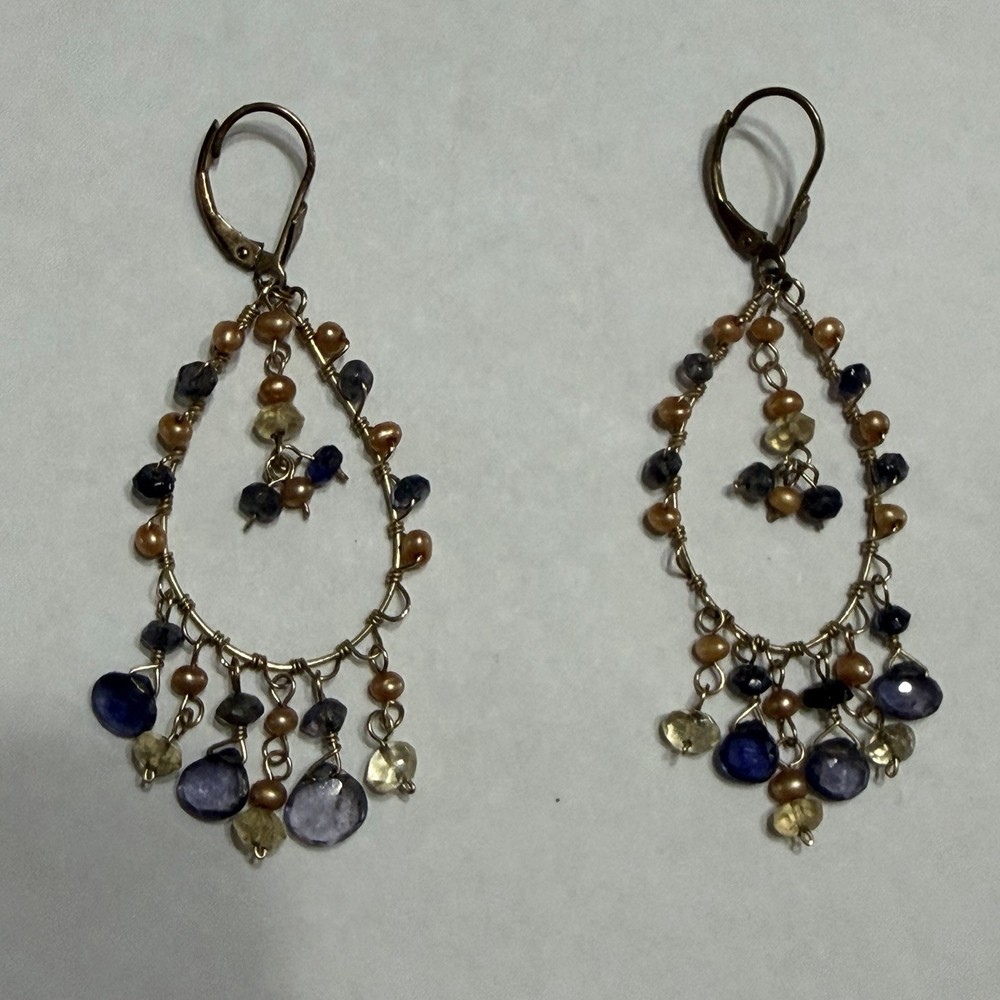 Vintage Style 925 Sterling Silver Gold Plated Multi-Gemstone Chandelier Earrings