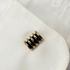 Pioneer Modernist Gold Tone & Black Industrial Style Barrel Shape Vtg Cufflinks