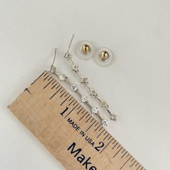 925 Signed Clear Crystal Dangle drop Linear 1 3/4″ long Post Pierced Earrings