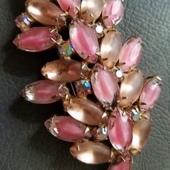 Vintage Pink Givre and AB Rhinestone Marquise Brooch