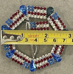 Vtg Dominique Red White (Clear) Blue Rhinestone Patriotic USA Flag Large Brooch