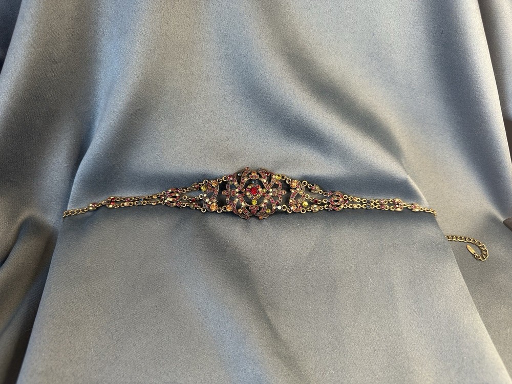 Vintage VCLM Signed Statement Necklace Victorian Revival Multi-Color Rhinestone