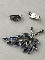 Vintage Blue AB Rhinestone Brooch and Earring Set