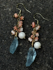 Aquamarine natural coral earrings with pearls