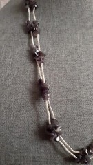 Amethyst Chips & White Glass seed Bead Station Double strand Necklace. 28 In.