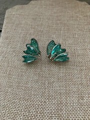Vintage MOD Blue Glitter Plastic Silver tone Screw Back Earrings 1950s 1960s
