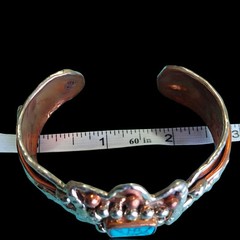 7.5in Copper Brass Modernist Brutalist Blue Howlite Turquoise Cuff Bracelet #4