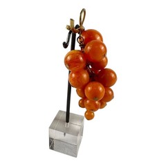 Vintage Marbled Bakelite Grape Cluster Pin, Mid-Century Fruit Brooch 3.25″ Drop
