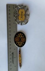 VTG Pierre Bex / Catherine Popesco Style Deco Nouveau Enamel Bar Pin Oval Brooch