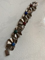 Vintage Sterling Silver TAXCO Mexico 925 Gemstone Bracelet Malachite Onyx Lapis