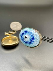 Vintage Mid Century Modernist Enamel Oval Silver Tone Cufflink Blue Evil Eye