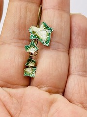 Vintage Thousand Flowers Sterling Silver Earrings Ivy Leafs Enamel Details