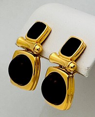 Signed Joan Rivers Vintage Gold Plated Enamel Faux Amber Hinged Pierced Earrings