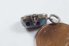 ANTIQUE SILVER ENAMEL MOSES BASKET OPENING CHARM PYRAMIDS DESERT Etc. c1920