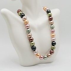 Lustrous Pastel Metallic Coated Glass Faux Pearls Earthy Jewel Tones 19 Inch