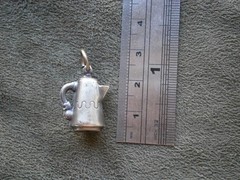 Southwestern Coffee Pot Vintage Puffed Silvertone Bracelet Charm Pendant 2.0g
