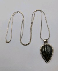 Vtg Sterling Large Teardrop Labradorite Pendant 30 +” Octagon Snake 925 Necklace