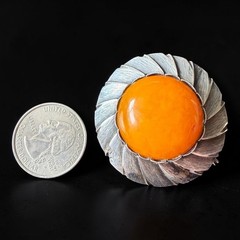 ORNO Baltic Amber Brooch 800 Silver Polish Modernist Pin Mid Century Warsaw