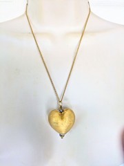 Vintage Frosted Gold Foil Murano Glass Heart 12k Gold Filled Chain Necklace
