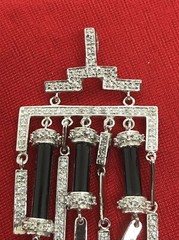 Vintage 925 Sterling Silver Black Onyx Clear Cubic Zirconia Pave Bold Pendant