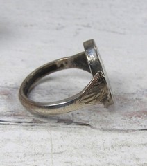 Sterling Silver Vintage Siam Reversible Green Enamel Niello Flip Ring Dancer 8
