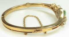 Antique Art Deco Colombian Emerald Diamond Bangle Bracelet 17K Rose Gold 6.25IC