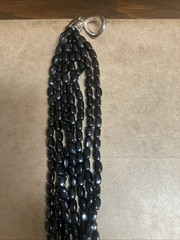 Vintage Multi Strand Multi Beads Black White Opalescent Glass Bead Necklace