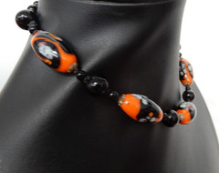 Vintage Jewelry  Orange & Black Beaded Choker Necklace (Japan) 40’s – 13″ ADJ.