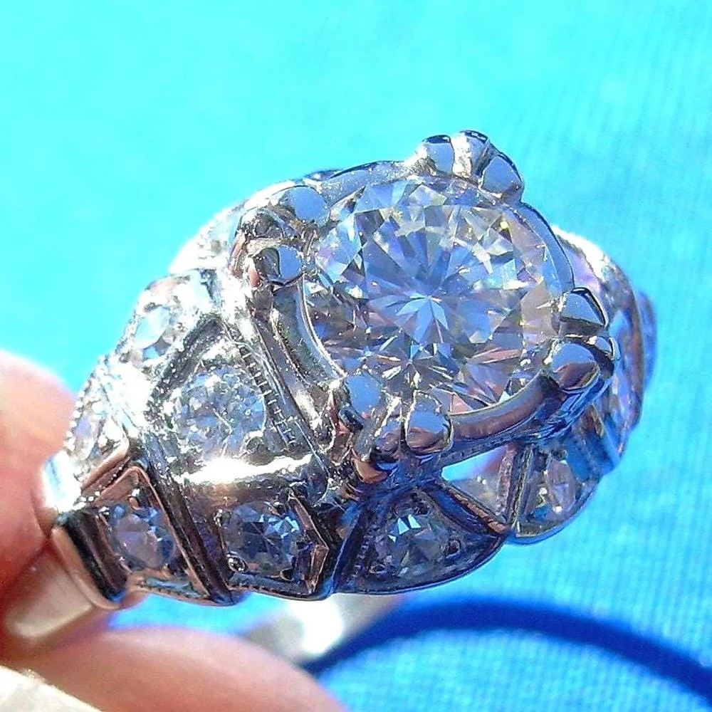 Original EARTH MINED DIAMOND Art Deco Engagement Ring VINTAGE PLATINUM Solitaire