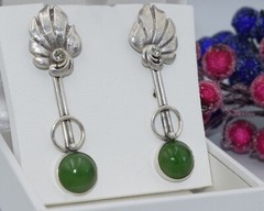 Soviet VTG old Ukraine earrings Sterling SILVER 925 stone green nephritis