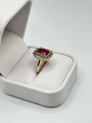 Vintage 3.00ctw Red Spinel & Sapphire Halo 16mm Ring 10k Yellow Gold Size 5.25