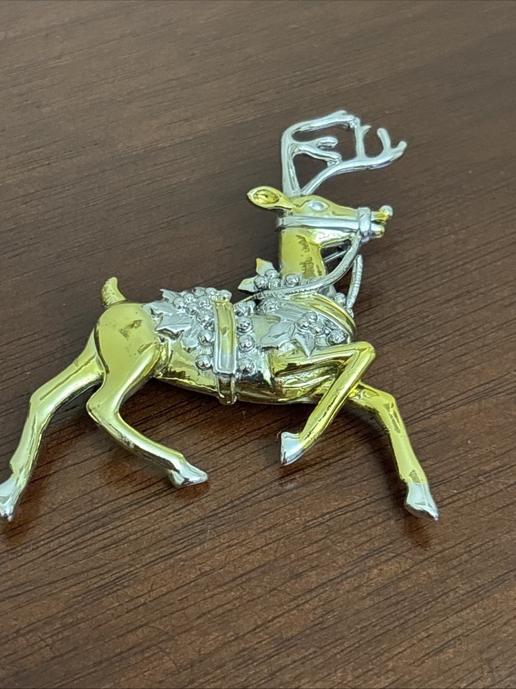 Danecraft vintage silver gold two tone large reindeer animal figural pin brooch