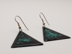 1970-80s Dangle Earrings Vintage Fashion Geometric Triangle Black & Teal Enamel