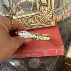 Vintage Gold and White Enamel Bangle Bracelet for Women