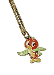 Vintage 1970s Disney Florida ORANGE BIRD Pendant Necklace Enamel Gold Tone 15″