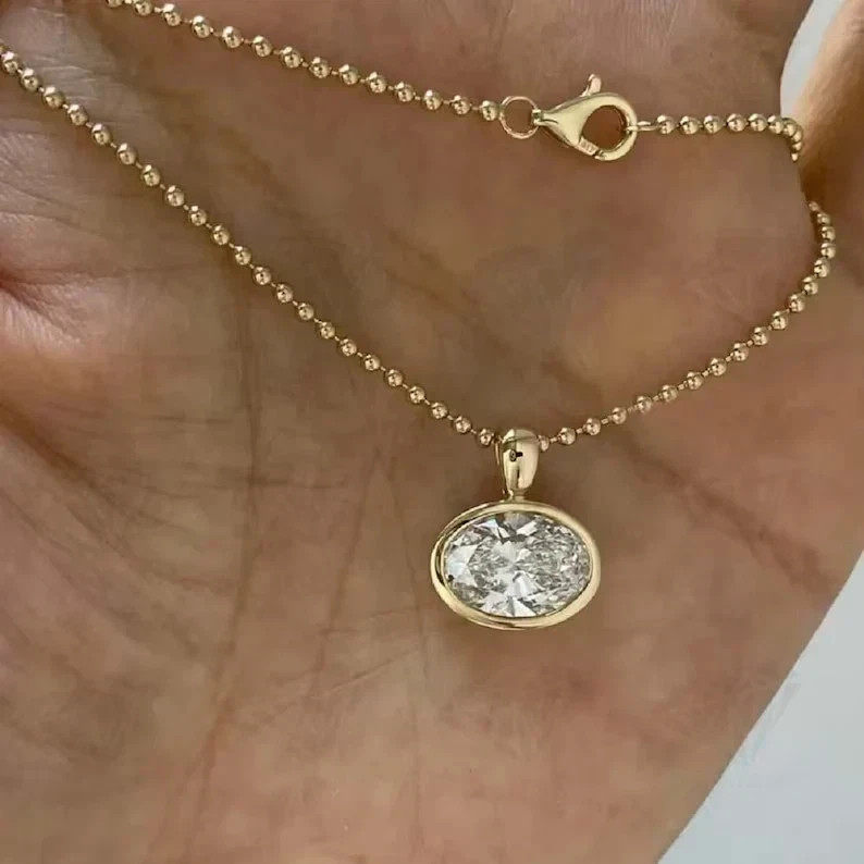Oval Cut Lab Created Diamond Running Use Antique Pendent 14K Yellow Gold Finish