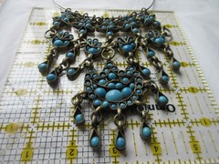 Tribal Choker BIB Style Turquoise glass stones Dangles Brass on Silver Necklace