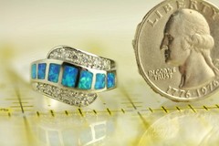 NEW Sterling Silver BLUE FIRE OPAL & CZ RING BRILLIANT -SZ(6.25) 8.3 GR S6624