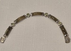 Vintage Sterling Silver 925 Jade & Green Gemstones Panel Bracelet 7.5″ DBJ EUC