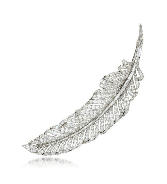 Beautiful Feather Design Lab-Created Baguette & Round Cut Diamonds Women Brooch